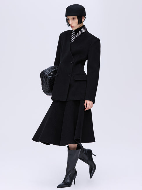 Wool V-Neck Jacket & Skirt Set